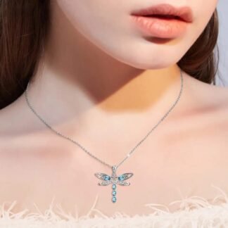 collier bleu libellule